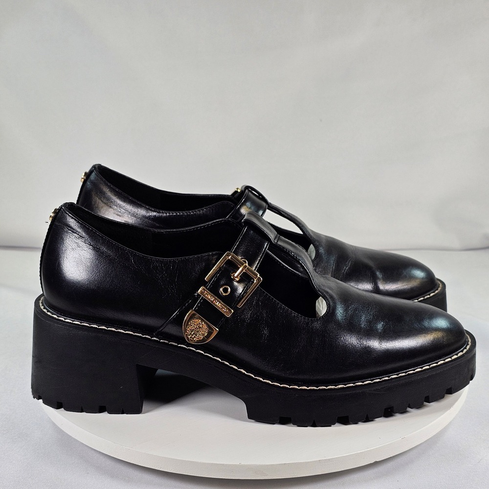 Vince Camuto Black Leather T-Strap Lug Sole Mary Jane Heels Size 8.5M - Picture 2 of 7